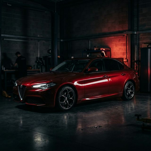 Freshly detailed sedan parked inside workshop showroom