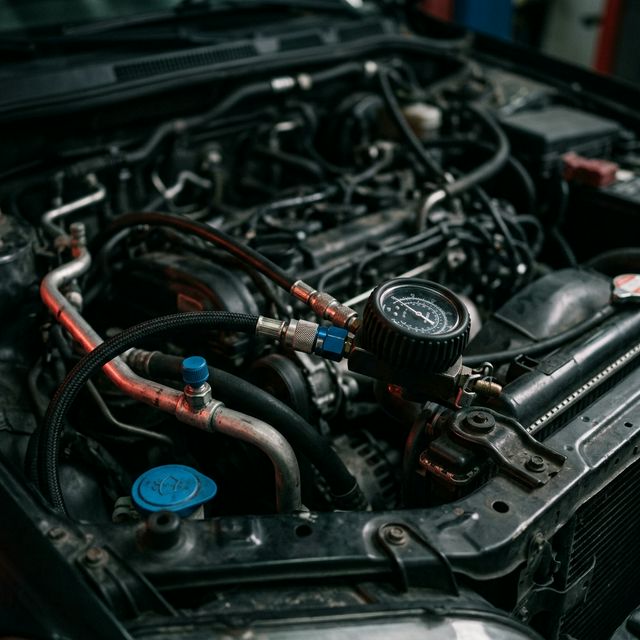 AC manifold gauge connected to low pressure port