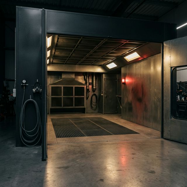 Clean spray paint booth interior ready for panel refinishing